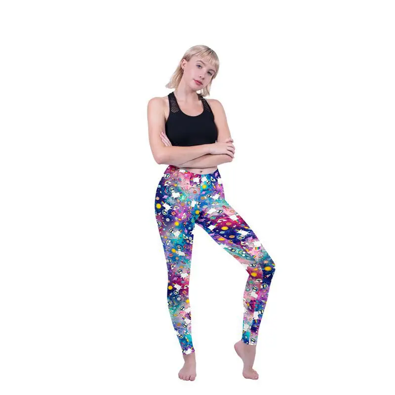 Женские леггинсы для фитнеса спортивная одежда с мультипликационным принтом