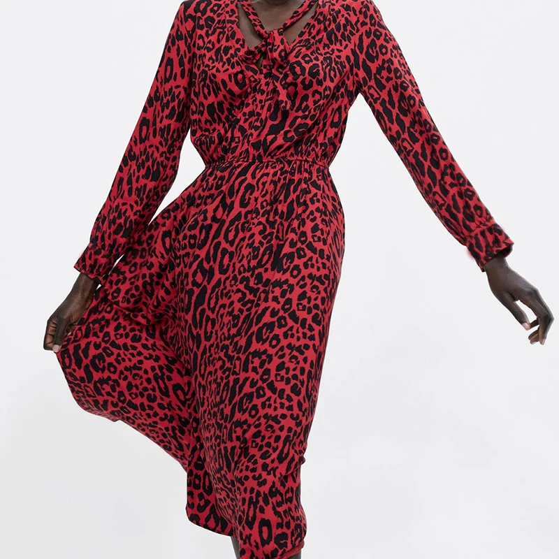 Женское длинное платье с леопардовым принтом винтажное макси на шнуровке