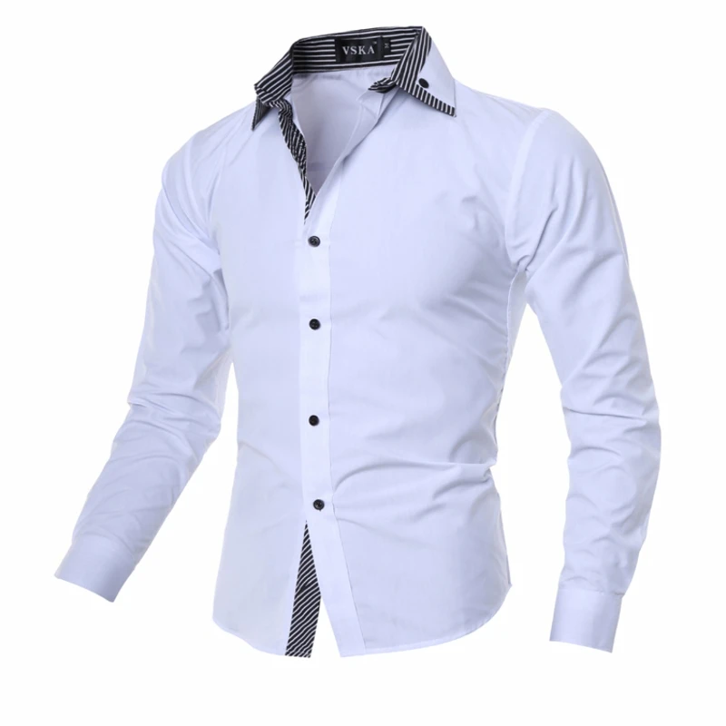 Новинка 2018 мужские брендовые рубашки модные в полоску с воротником приталенные