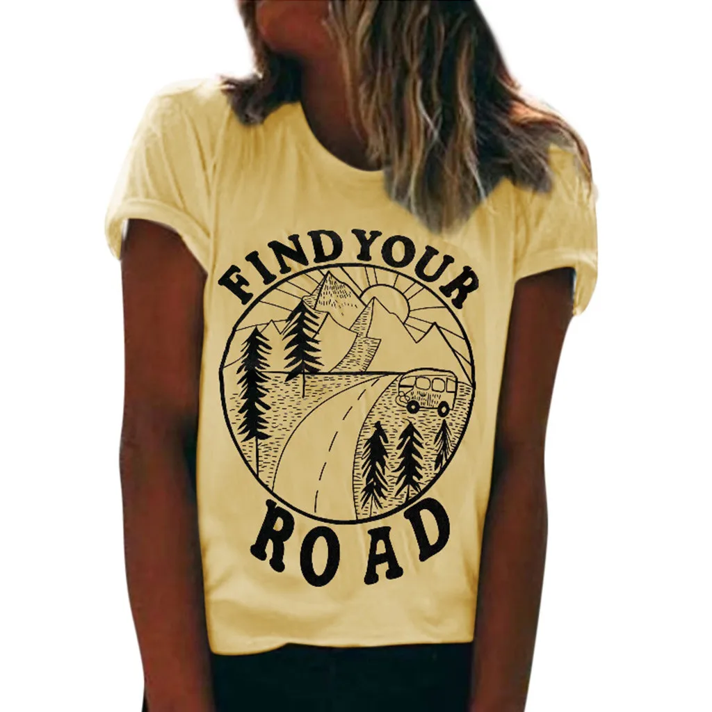 Женская летняя футболка с коротким рукавом модная круглым вырезом и принтом