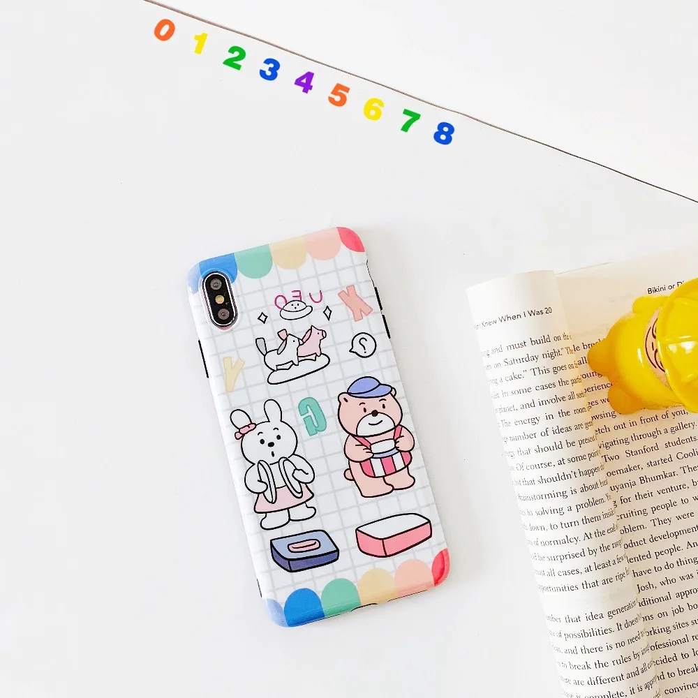 ORYKSZ Cartoon Bear rabbit Case for iPhone XR XS X Xs Max Phone Cover 6 6S 7 8 Plus Soft TPU Silicone Cases Coque |