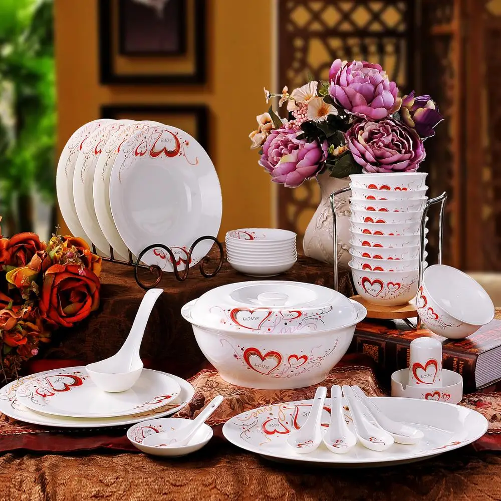 

56 Jingdezhen ceramics tableware romantic bone china dishes set SVL6LFFP