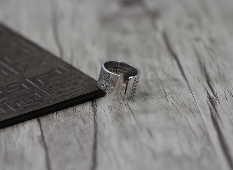 S925 sterling silver ring Buddhist classic style Six character mantra personalized A gift to friends and family | Украшения и