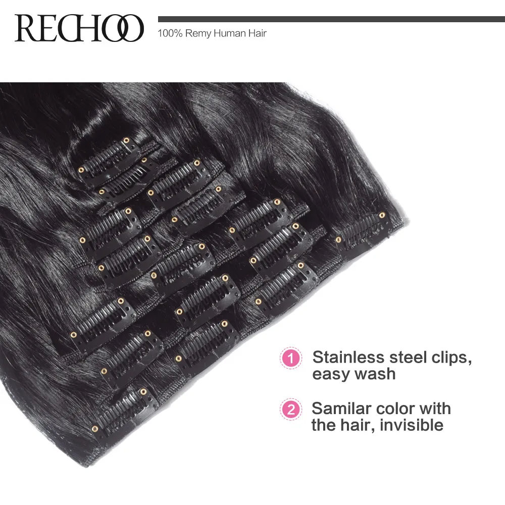 Rechoo волнистые волосы Remy # 1B 100% натуральные для наращивания на клипсе 100 г 120 18