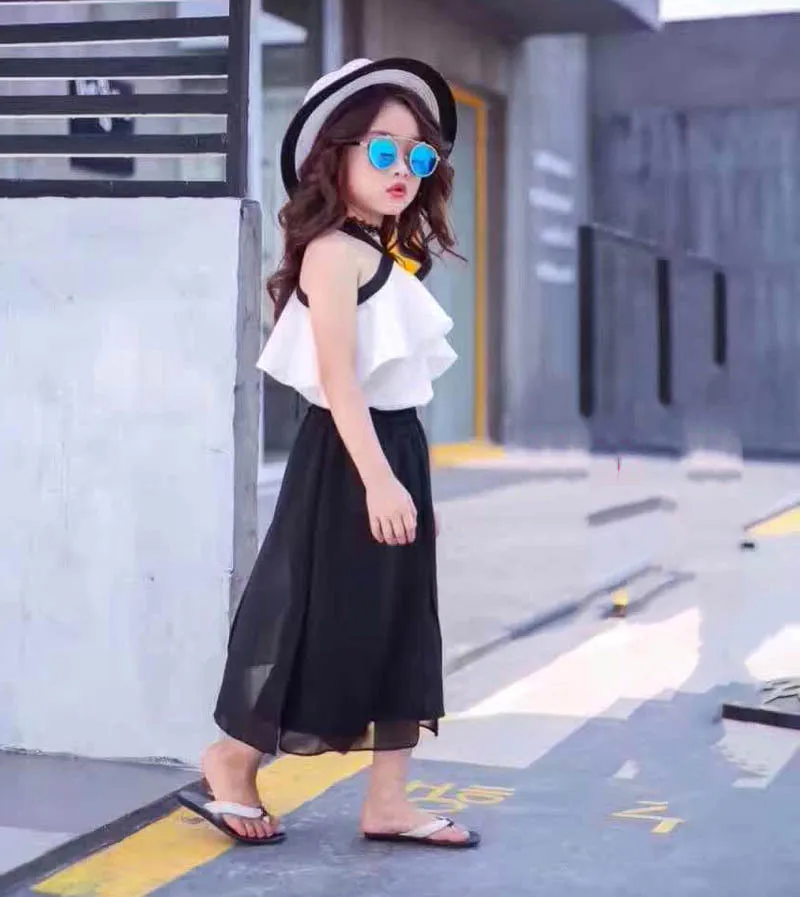 Mother Daughter Clothes Suits for Family Girl Summer Chiffon Suit 2017 New Strapless 2pcs Tops + Wide Leg Pants Sets Look | Мать и