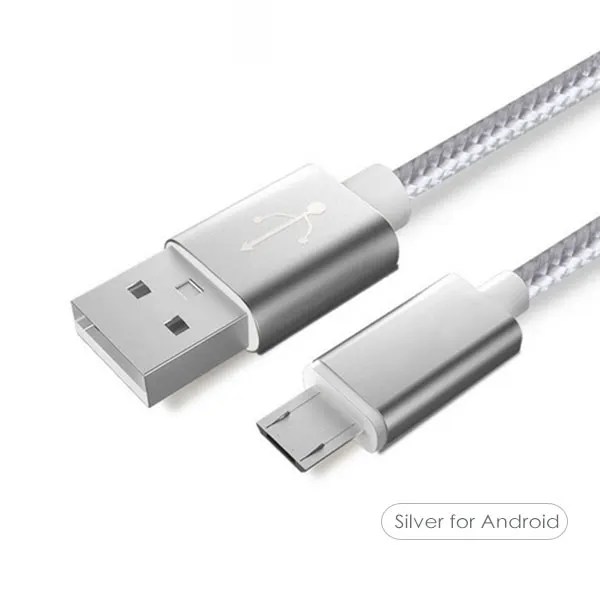 Silver SUPTEC Кабель Micro-USB 5V 2.4A USB кабель с нейлоновой оплеткой, ВЫСОКАЯ ЧЁТКОСТЬ, быстро заряжающийся мобильный телефон кабель зарядного устройства микро-usb для samsung A7/xiaomi/LG/huawei - Цвет: Silver