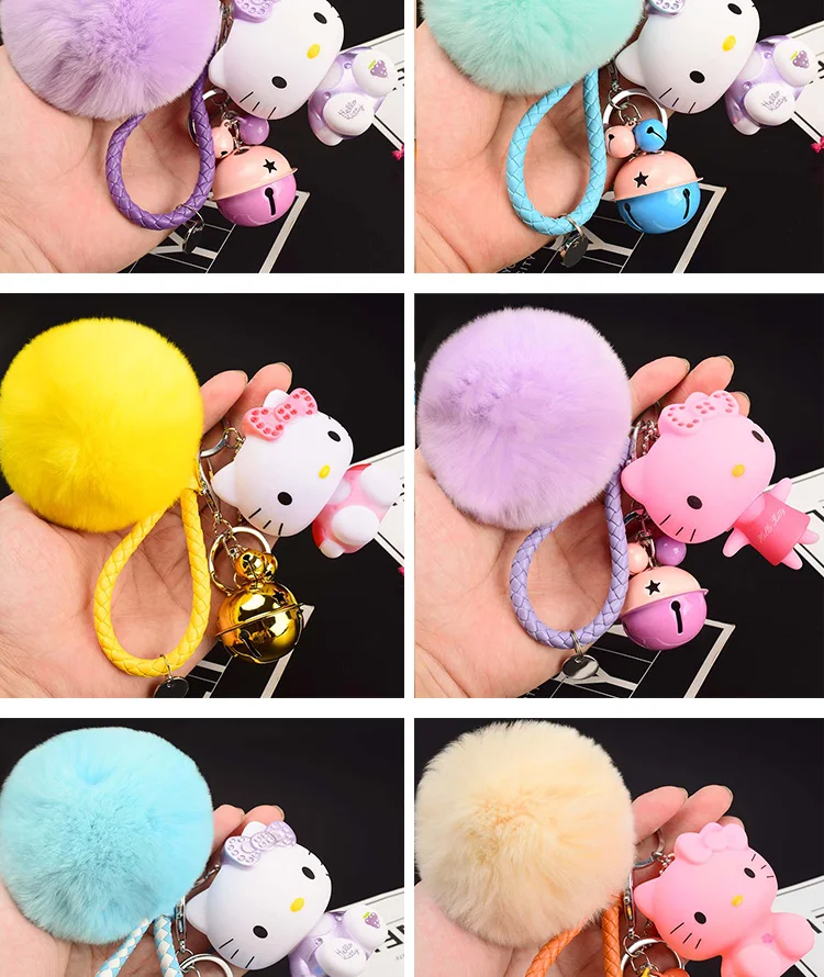 Милый мультфильм hello kitty Кролик Мех Шар помпон подвески-Помпоны ремешок для женщин металлические брелки-цепочки автомобиля сумка Шарм D151