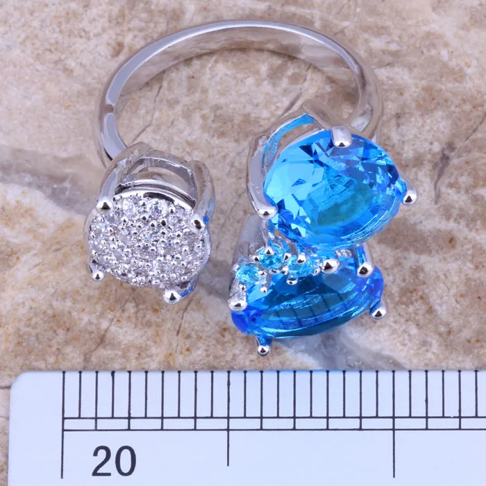 Превосходный Небесно-Голубой кубический цирконий Белый CZ посеребренное кольцо