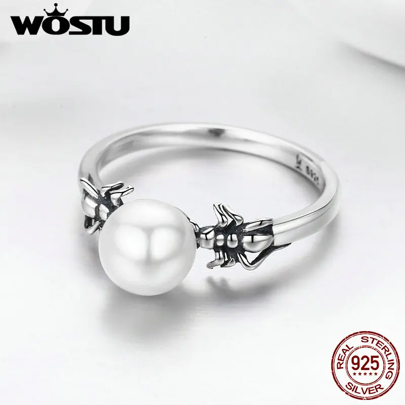 WOSTU 2019 Новая мода 925 пробы серебро и жемчуг перстни паук для Для женщин Роскошные