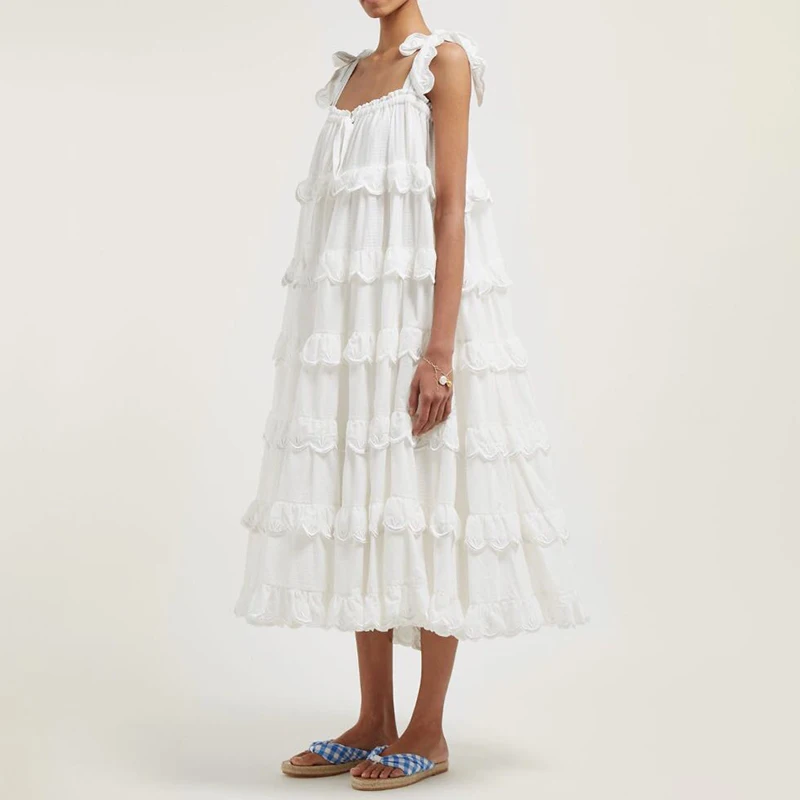 Женское платье-трапеция без бретелек VGH однотонное корейское свободное платье