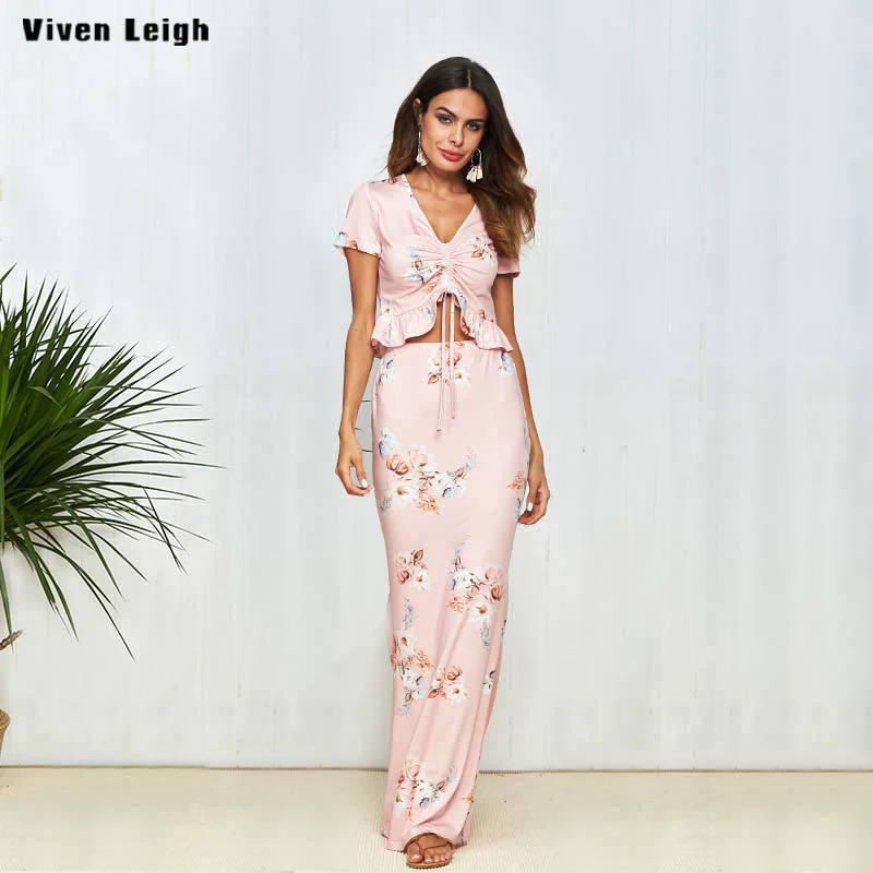 Новый Boho Платье с принтом костюм Для женщин комплект из 2 частей короткий рукав