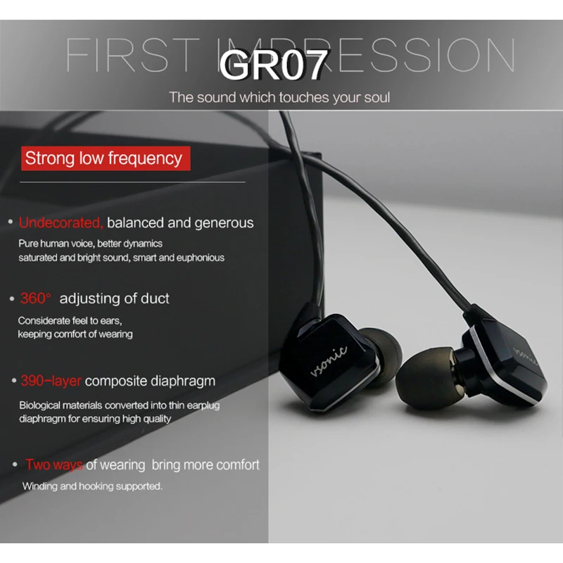 VSONIC NEW GR07 GR07i с микрофоном динамические наушники вкладыши шумоизоляцией
