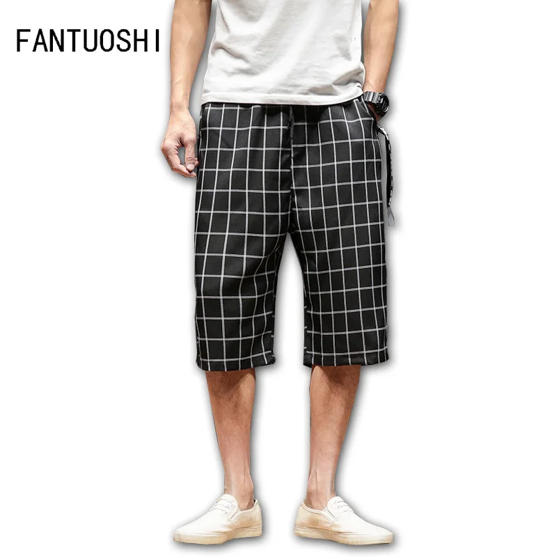 

Шорты мужские летние льняные в клетку, повседневные Модные свободные короткие штаны для дома и бега, черные, серые, большие размеры 5XL, 2019