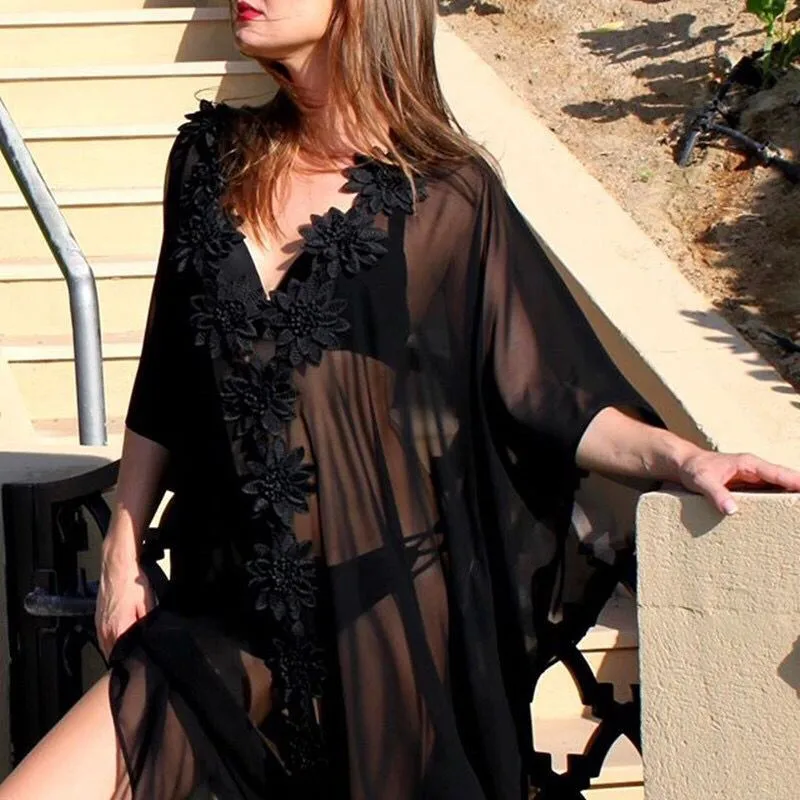 2020 кружевное однотонное женское бикини накидка перспективное шифоновое пляжное