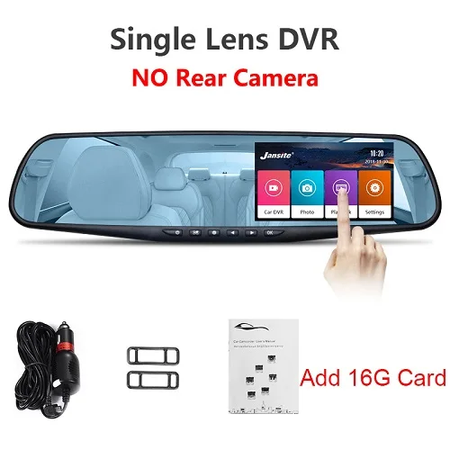 One lens add16G Card Jansite Автомобильный dvr двойной объектив сенсорный экран FHD Автомобильная камера видео рекордер зеркало заднего вида с заднего вида цифровой видеорегистратор авто Регистратор - Название цвета: One lens add16G Card