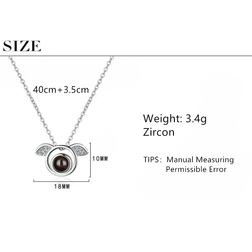 

100 Language Zircon Angel Wings Pendants Necklaces For Women Trend Short Clavicle Chain 925 Sterling Silver Jewelry SAN119