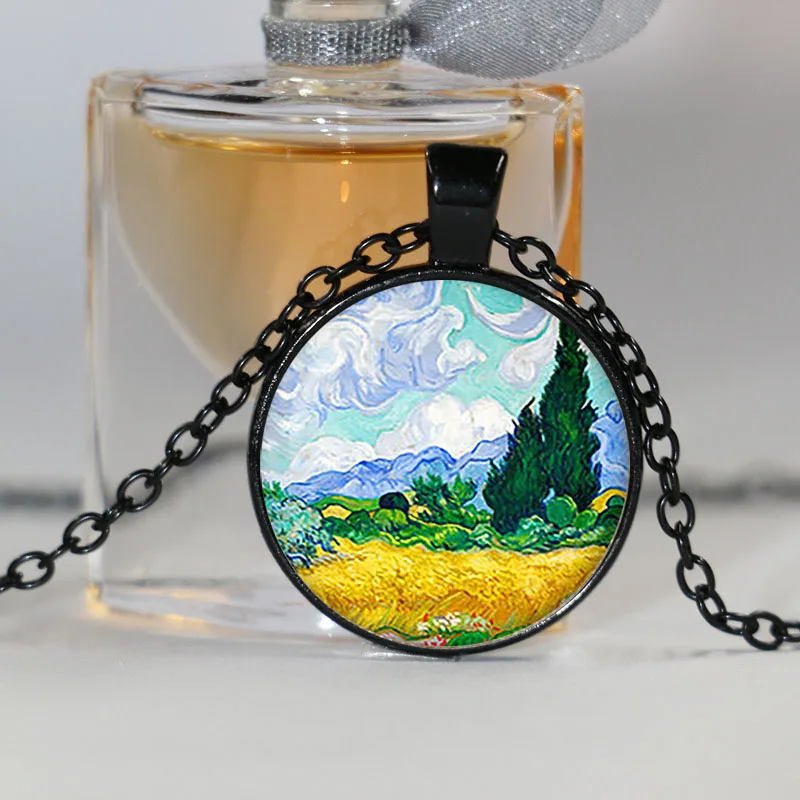 Винтаж Ван Гог пшеничное поле искусства стеклянный кабошон для кулона ожерелье