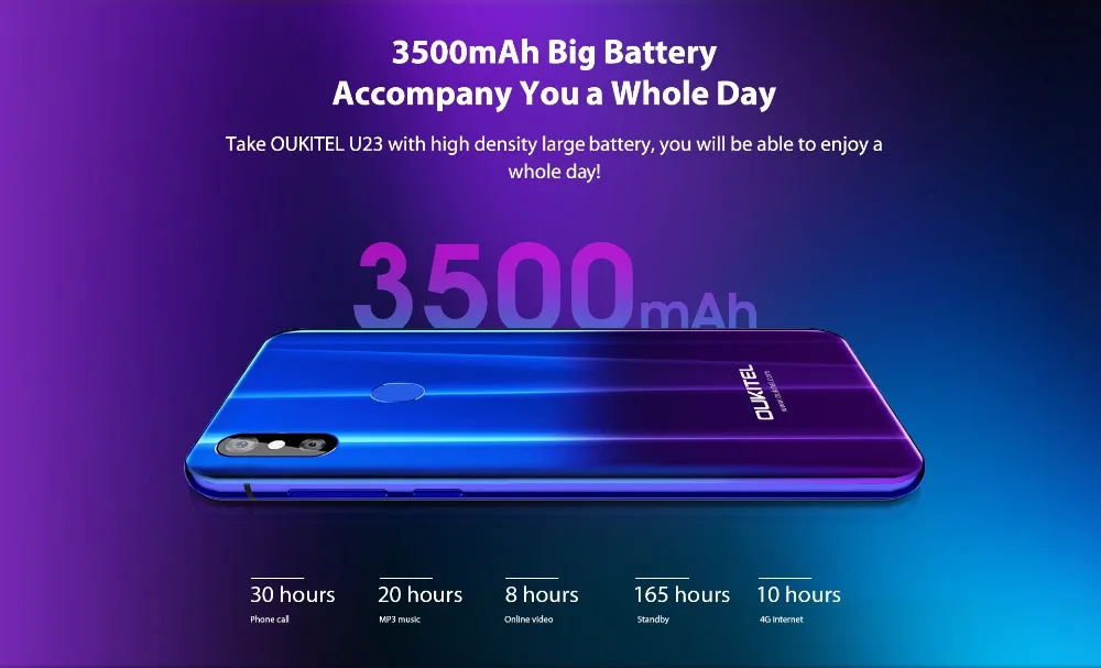 OUKITEL U23 3500 mAh 5 V/2A Quick Charge MT6763 Octa Core 6 18 &quot19:9 полный Экран GB 64 8MP + 16MP двойной Cam лица