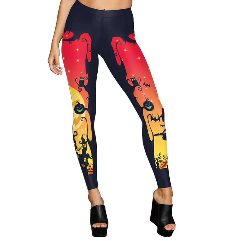 Тыква черный Bat Леггинсы с принтом модные Готический Карандаш Брюк Для женщин