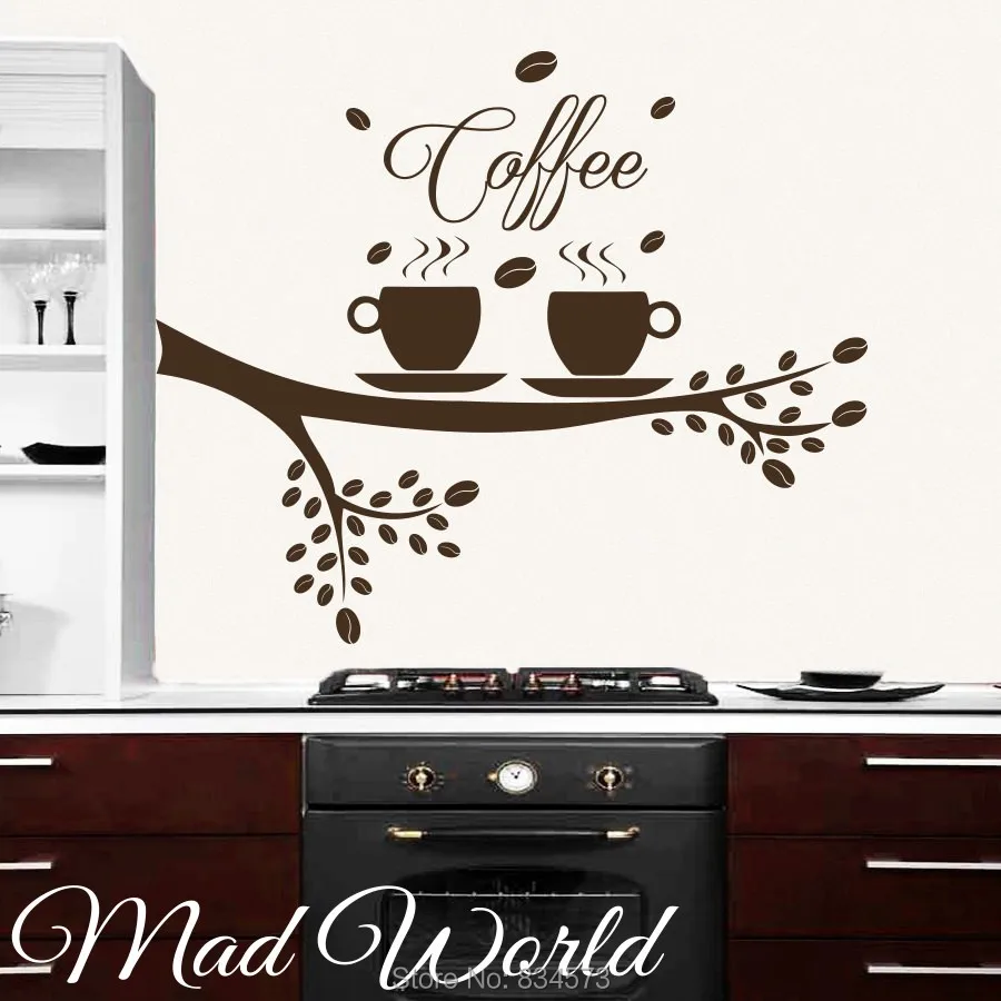 Безумный Мир-Чашка Кофе Дерево Кухня Кафе Wall Art Наклейки Наклейка Главная DIY