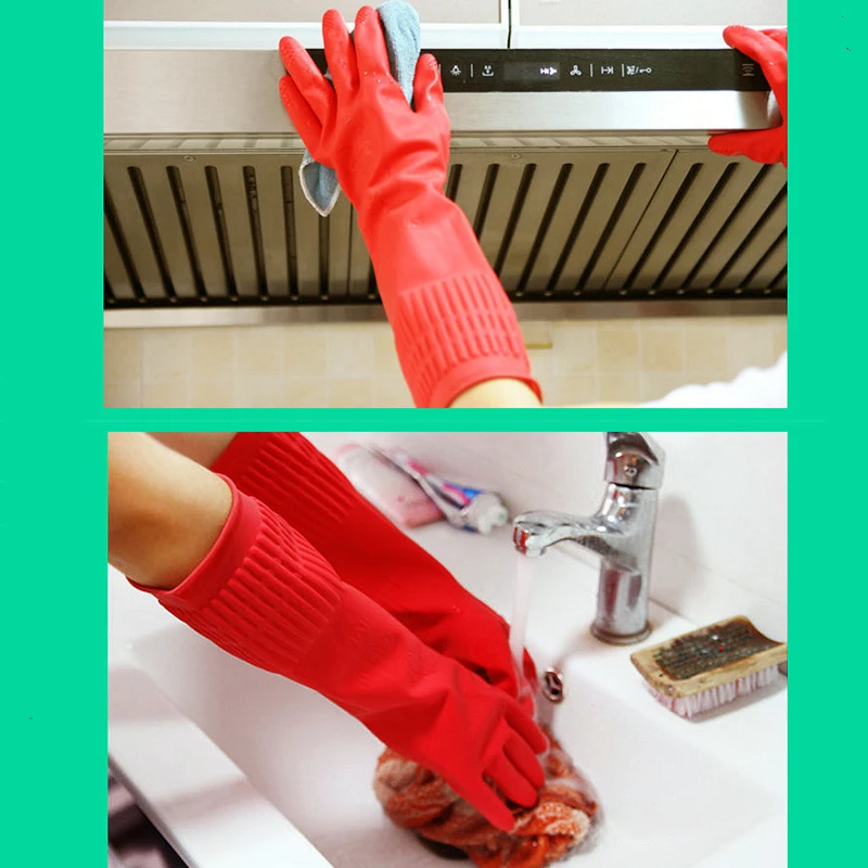 

Waterproof Latex Glove Dish Washing Accessory Long Sleeves Wool Rubber Gloves with Velvet Inside for Cleaning Bowl and Dishes