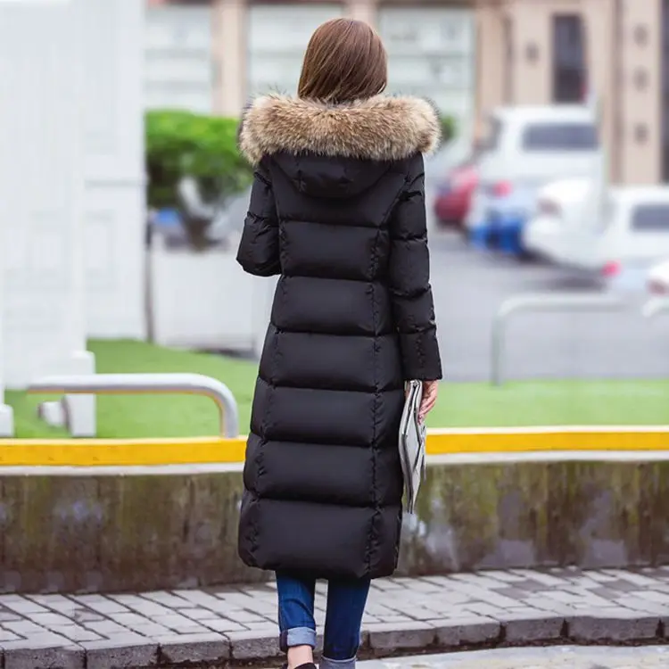 

Long Down Coat Women 2016 Winter Collection White Duck Down Jacket Winter Parka Hooded Fur Collar S-XXL