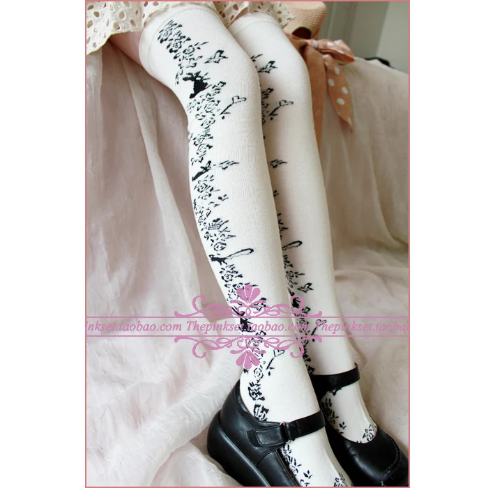 Милые чулки принцессы в стиле &quotЛолита&quot милые черно белые мягкие хлопковые