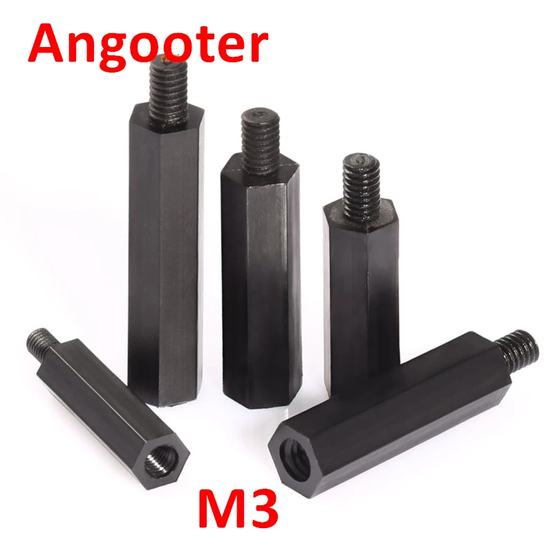 50pcs M3 Black plastic nylon hex column standoff spacer M3*5/6/7/8/9/10/11/12/14/15/20/25mm+6 spacing screws nuts | Обустройство дома