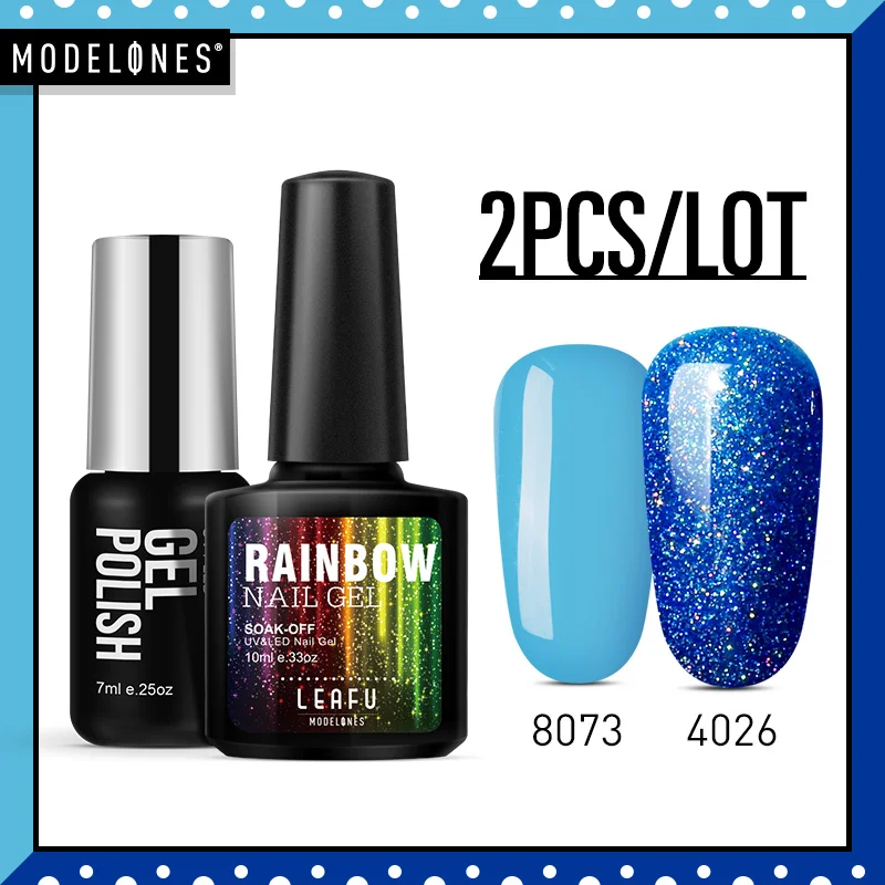2PCS SET Modelones, 2 шт./лот, голубой цвет, блестящий УФ Гель-лак для ногтей, Блестящие Блестки, наборы, долговечные блестки, гель, Полупостоянный лак - Цвет: 2PCS SET