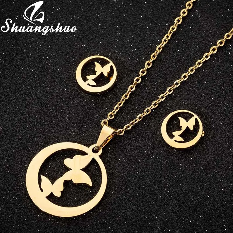 TZ047G Shuangshuo модное ожерелье и подвеска с Микки и Минни Маус для женщин и детей, золотые ювелирные серьги с изображением животных, наборы, рождественские подарки - Окраска металла: TZ047G
