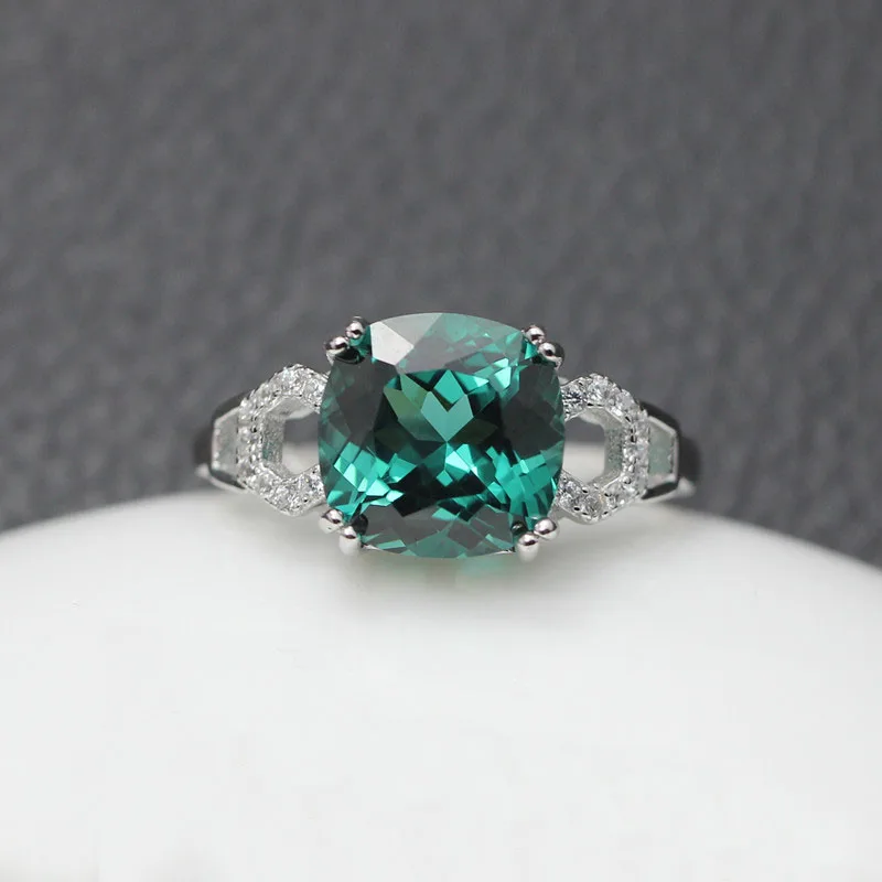 

3CT Verdelite ring trendy shanks green tourmaline gemstones prong setting for women silver 925 rings created adjustable jewelry