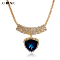chicvie blue crystal love heart necklaces pendants for women girl gold statement accessories ethnic jewelry necklace sne150841