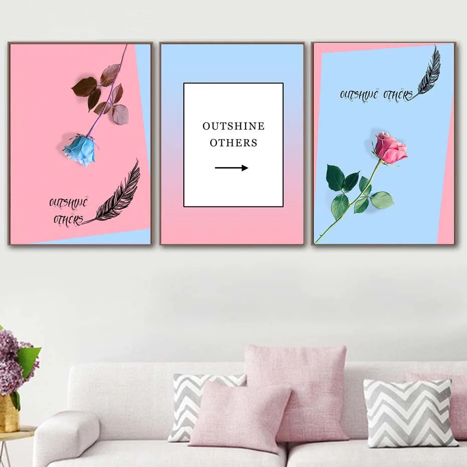 Gohipang скандинавский стиль синяя красная роза цветок настенное искусство холст