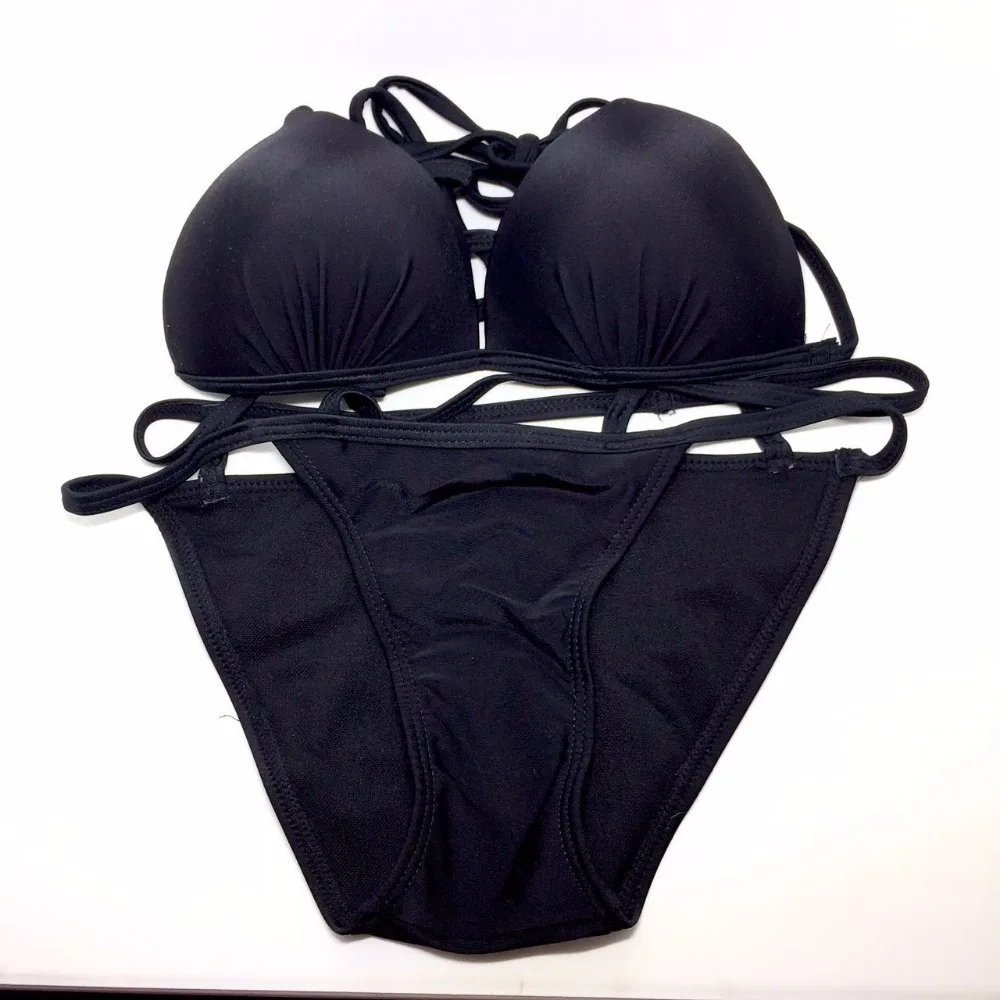 

Y05 Vintage Bikini Women's top push up thong swimwear swimsuit bathing suit Beach swim wear Black