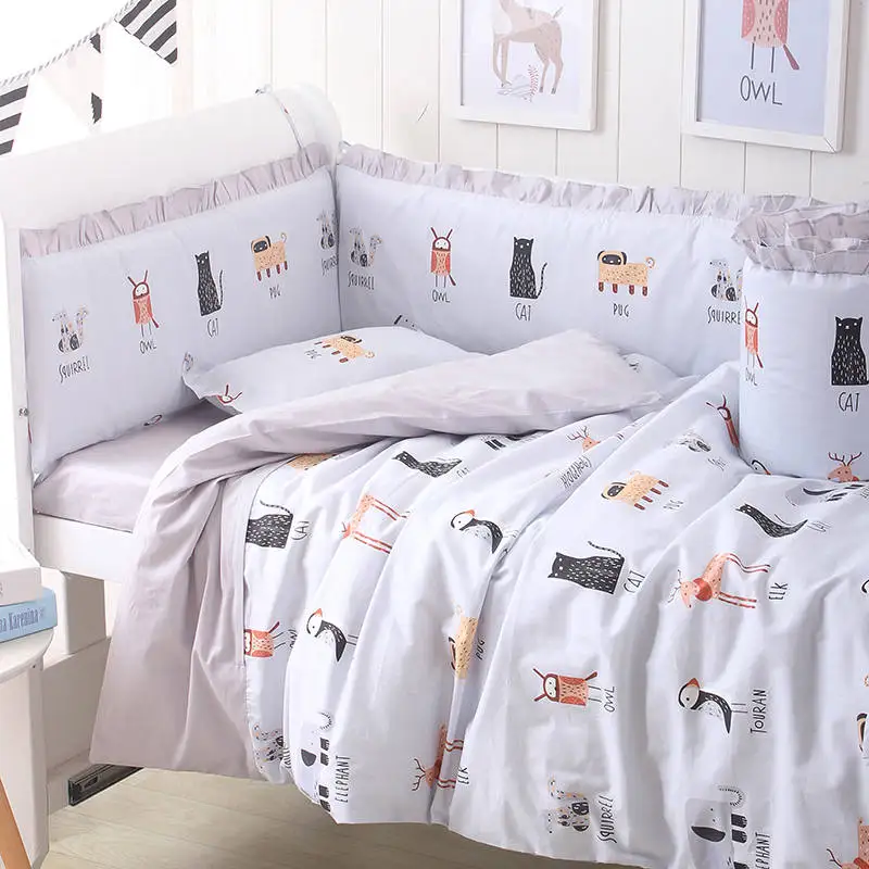 dongwuleyuan 4pcs Детские Постельное белье хлопковое постельное белье для малышей с персонажами из мультфильмов бампер для Защиты Колыбель для новорожденных Постельное белье детские дышащие Cot бампер 4 шт./компл - Цвет: dongwuleyuan 4pcs
