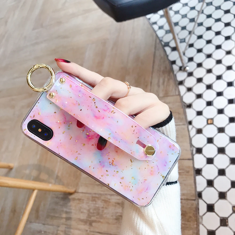 Чехол для iPhone X Xr Xs Max блестящий порошок Мраморная кожа держатель запястья