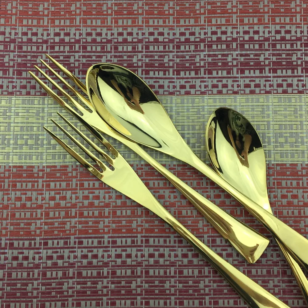 JANKNG Позолоченные рельефные столовые приборы ножи вилки чайная ложка набор из