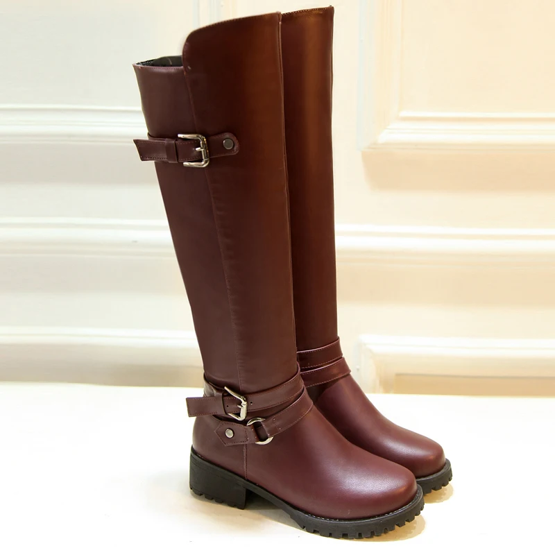 Новые осенние женские сапоги модные мотоциклетные до колена Повседневная обувь