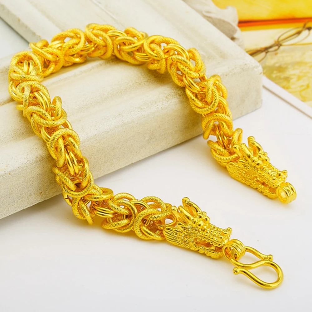 Thick Bracelet Yellow Gold Filled Mens Chain With Dragon Head Design | Украшения и аксессуары