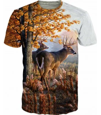 2018 3D печатных крутая Мужская Забавный олень T-SHIR футболка с круглым вырезом в