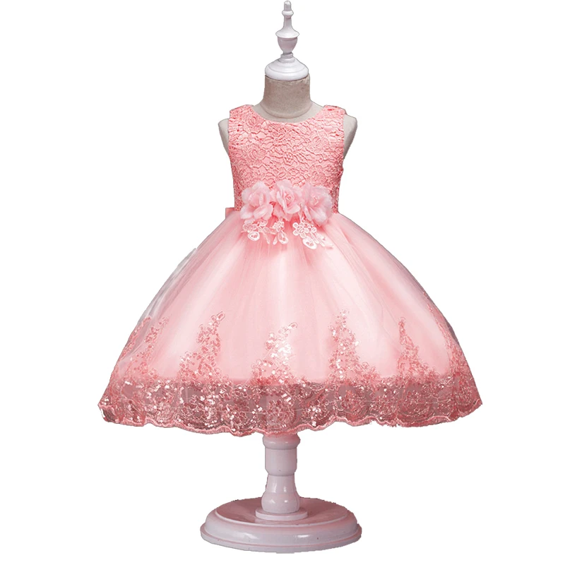 

New Summer Girls Dress Lace Girl's Flower Dress Clothing Ball Gown Embroidered Bow Party Dress Children's Clothes