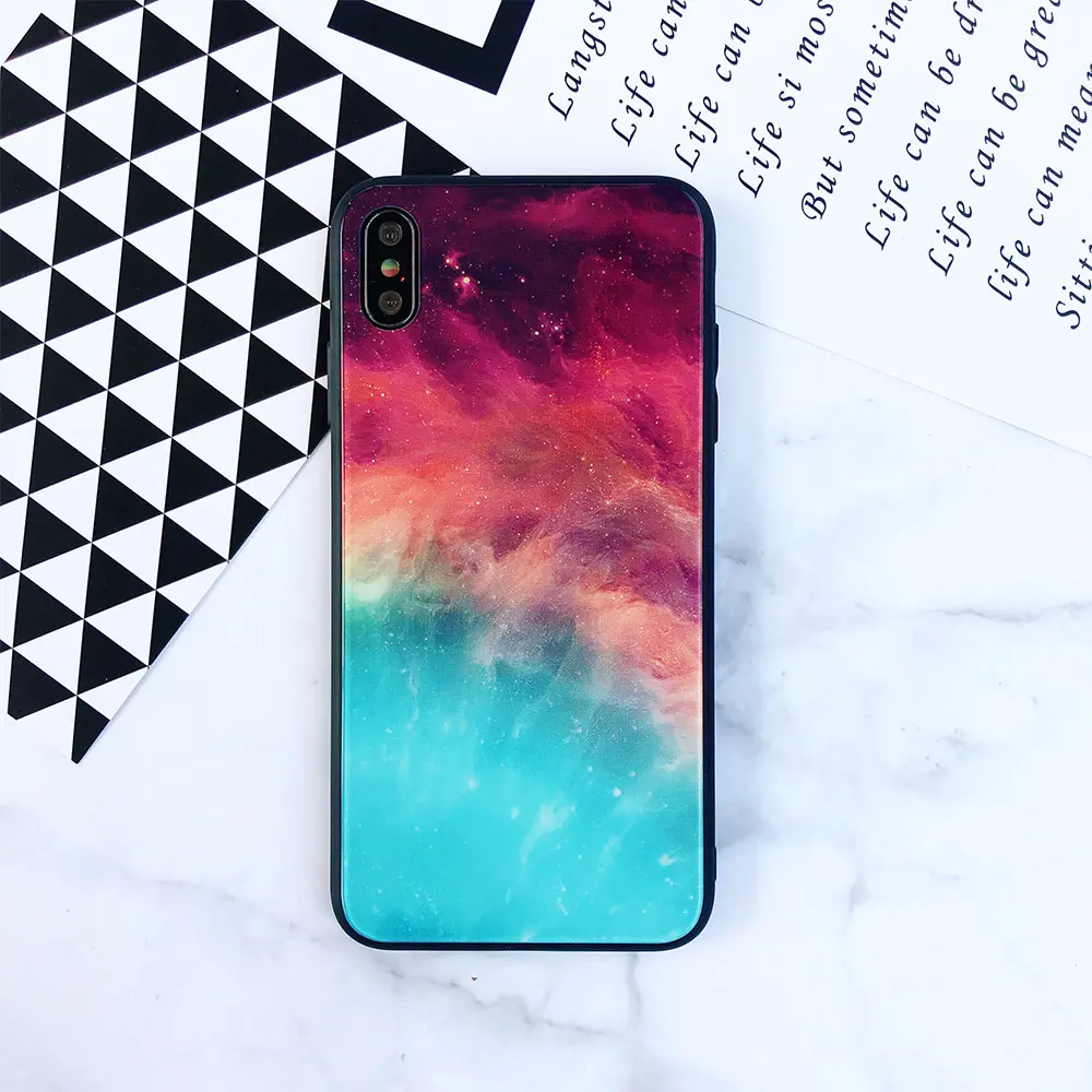 Стеклянный чехол звездного неба для iPhone X XS XR Xs Max 7 Plus 8 Жесткий Чехол Телефона 6 6S
