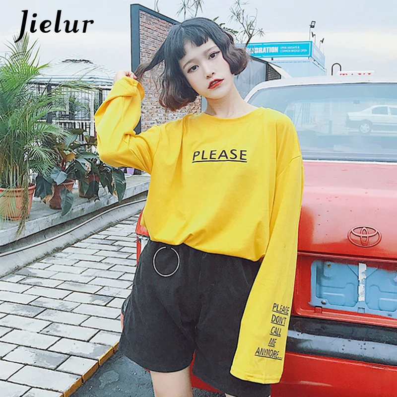 Jielur BF Модные свободные футболки с буквенным принтом для женщин осенние женские