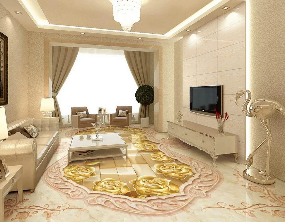 Самоклеящиеся 3D обои для пола рельефные из ПВХ с изображением золотистого