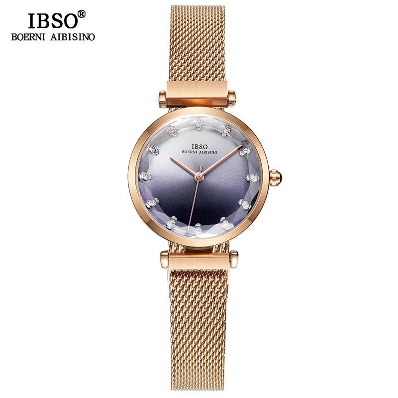 Grey Rose Gold IBSO, женские кварцевые часы, стекло, стразы, кварцевые часы для женщин, магнитная пряжка, дизайн, женские наручные часы, Montre Femme - Цвет: Grey Rose Gold