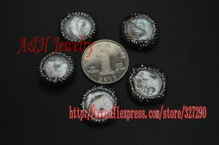 

10pcs 20mm Coin Shape Freshwater Pearl Beads Full Rhinestone Paved For Jewelry Making Mateials