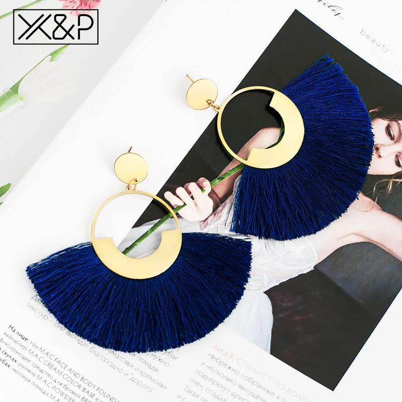 Blue 2 X& P модные богемные серьги с большими кисточками для женщин трендовые массивные крупные висячие серьги с бахромой Za Pendientes ювелирные изделия - Окраска металла: Blue 2