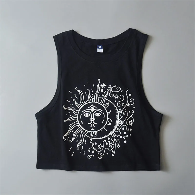 Топ женский хлопковый без рукавов с круглым вырезом и принтом тотема | Женская