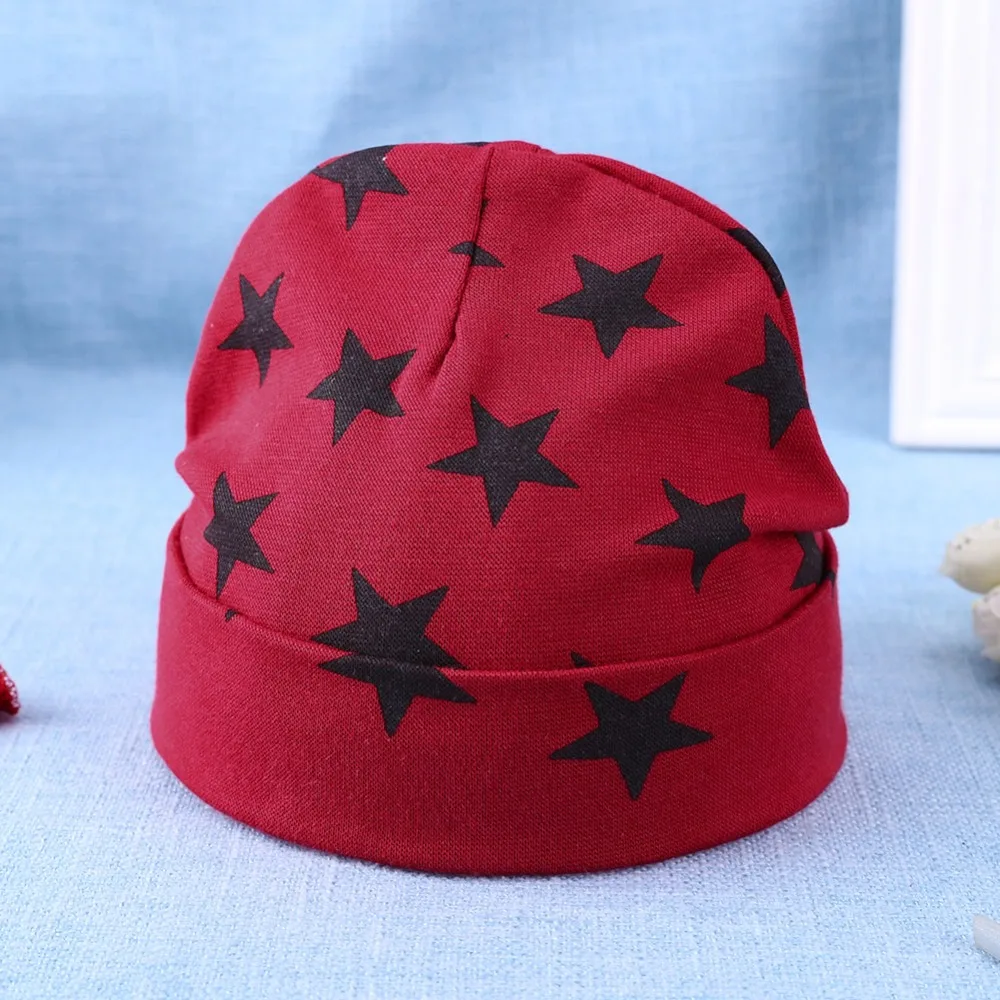 Autumn Winter Spring Cute Stars Print Baby Hat Girls Boys Caps Warm Soft Breathable Cotton Kids Beanie for 0-3T Children Wear | Детская