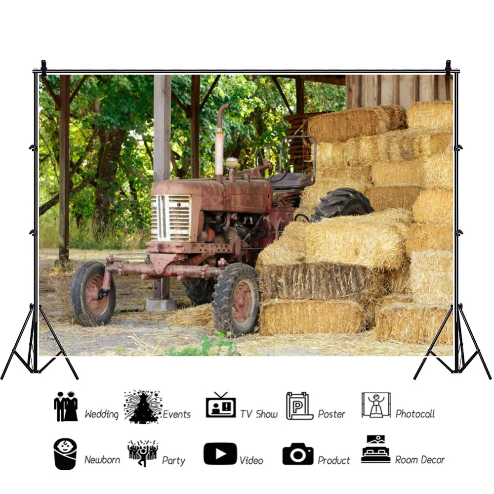 Laeacco старый Сельский ферма фон для фотографии Haystack трактор Детские вечерние